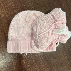 Ralph Lauren infant cashmere pink hat and booties NWB retails $150